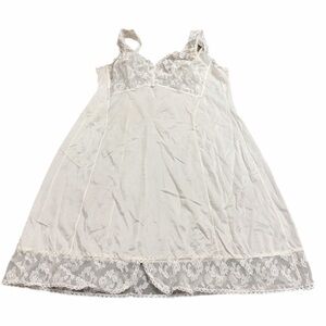 70s/80s European Vintage Triumph Silky Lace Embellished Slip Dress (White/Tan) L